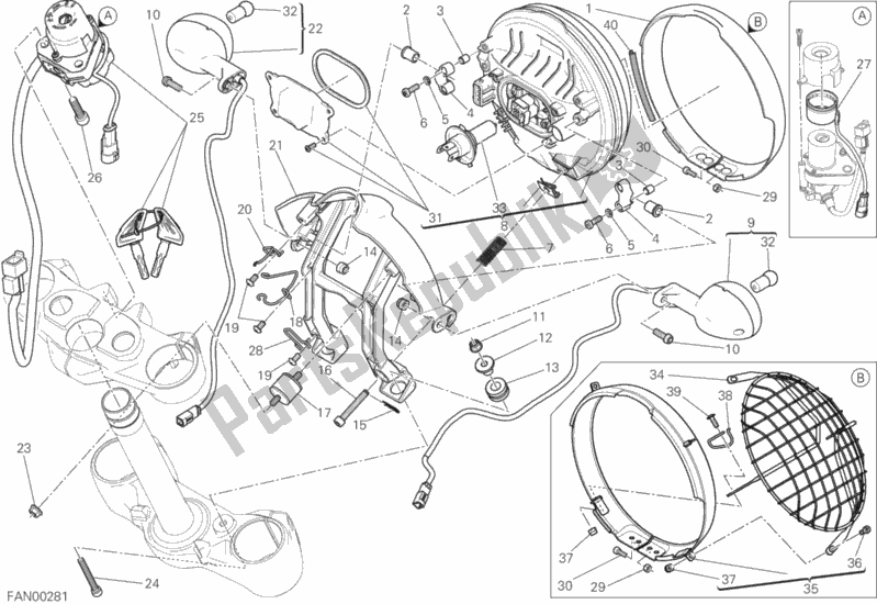 All parts for the Headlight of the Ducati Scrambler Urban Enduro Thailand 803 2016